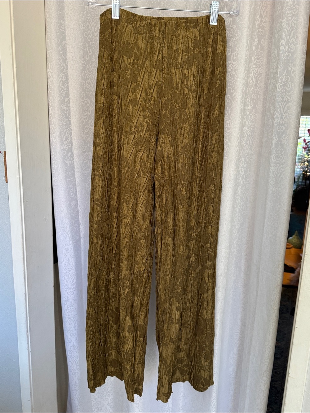 ZARA Women’s Olive Crinkle Wide-Leg Pants SZ: M